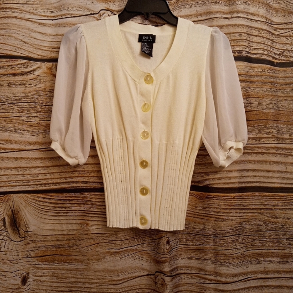 Vintage Cotton Sweater Top w/ Sheer Sleeves